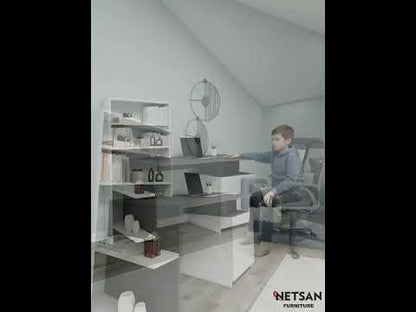 Melis Computer Desk with Cabinets and Shelves