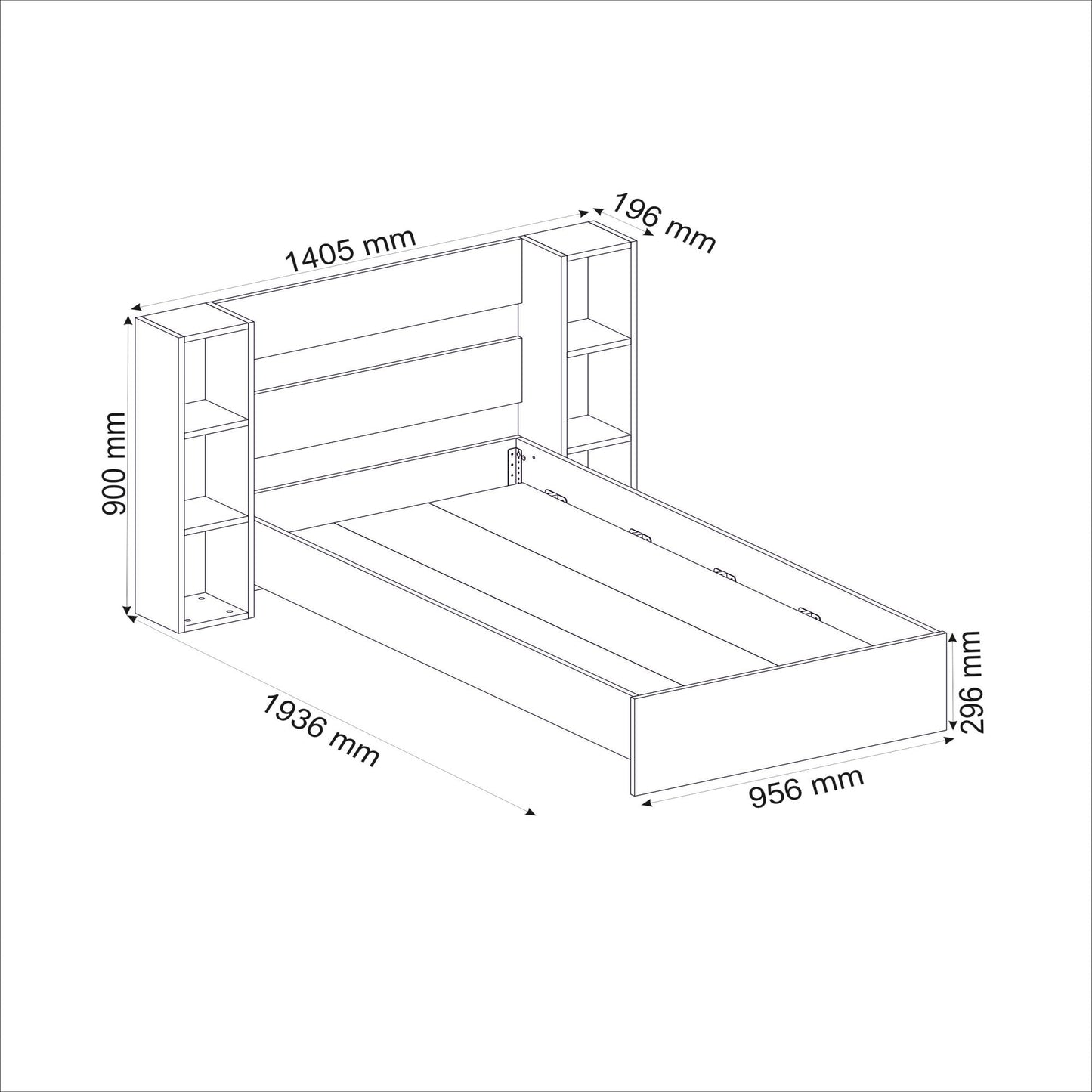 Smart Bedstead Bed Frame with Metal Slats and Storage Shelves