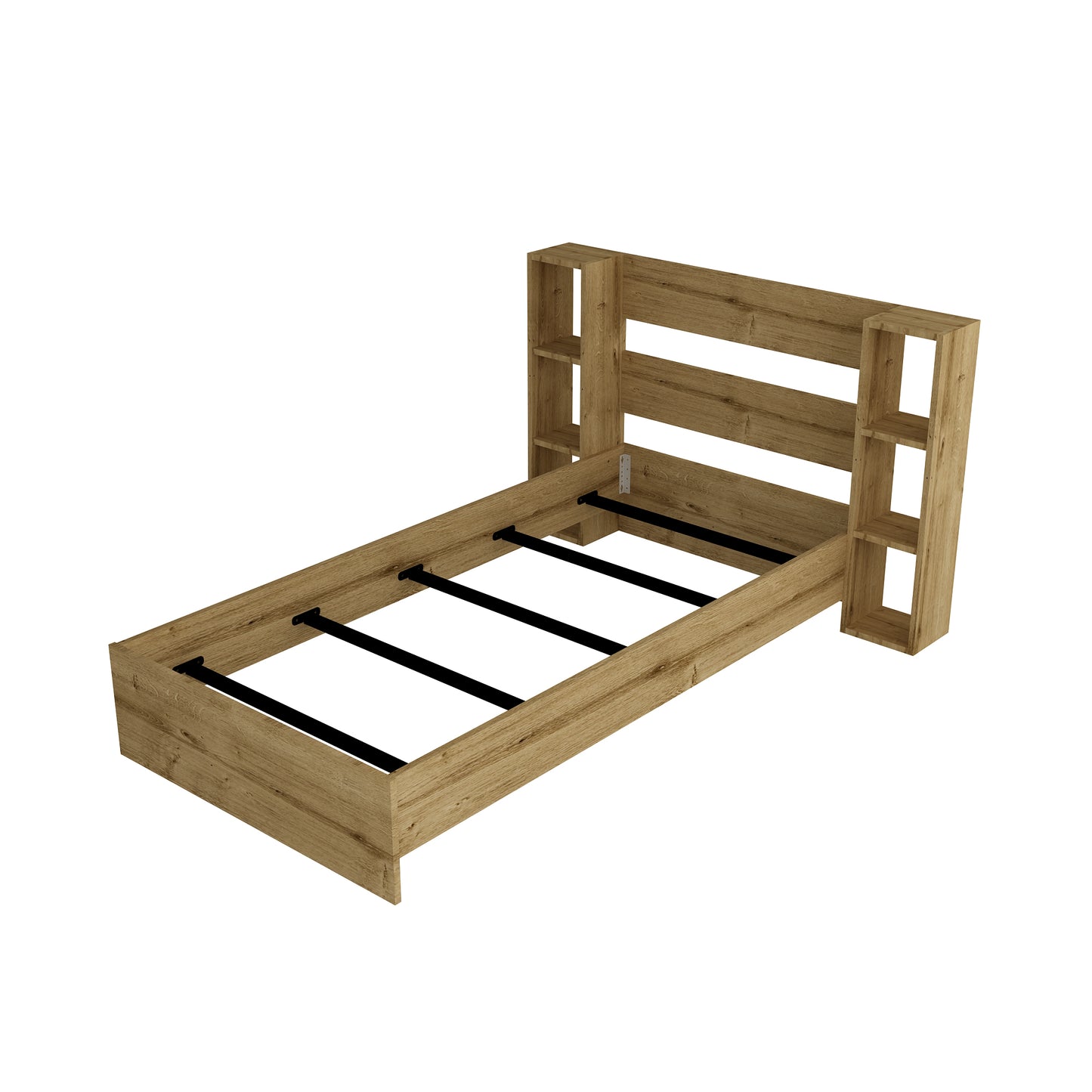 Smart Bedstead Bed Frame with Metal Slats and Storage Shelves