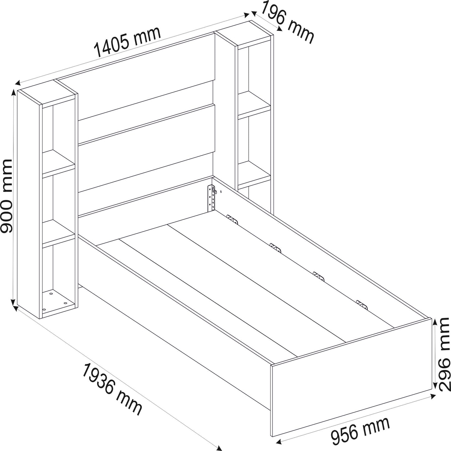 Bedstead Bed Frame with Metal Slats and Storage Shelves Erica