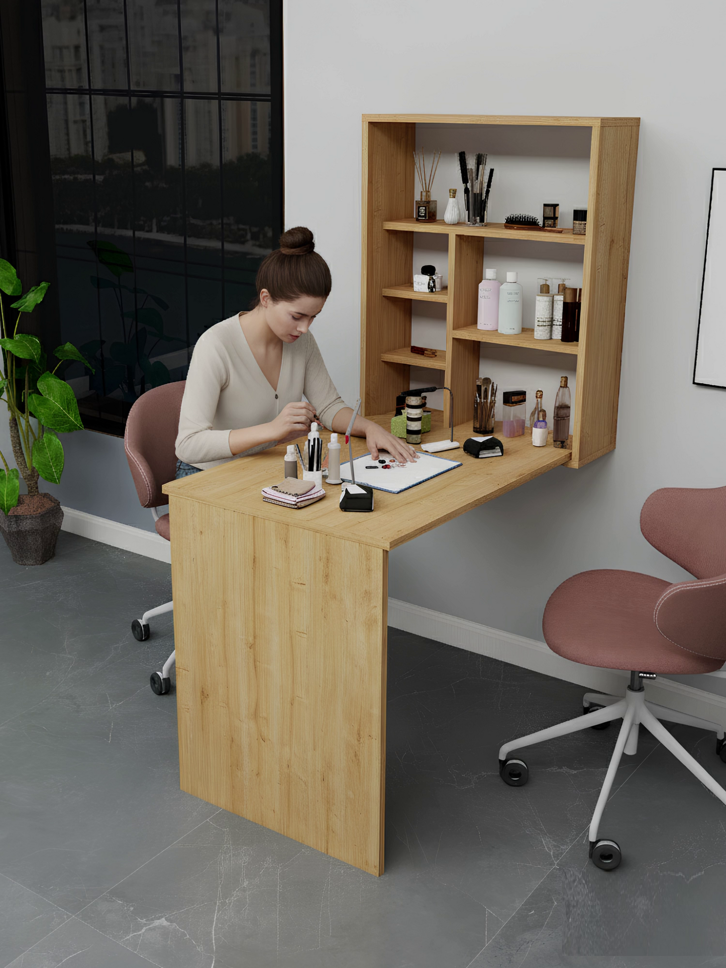 Sedir Foldable Desk with Shelves