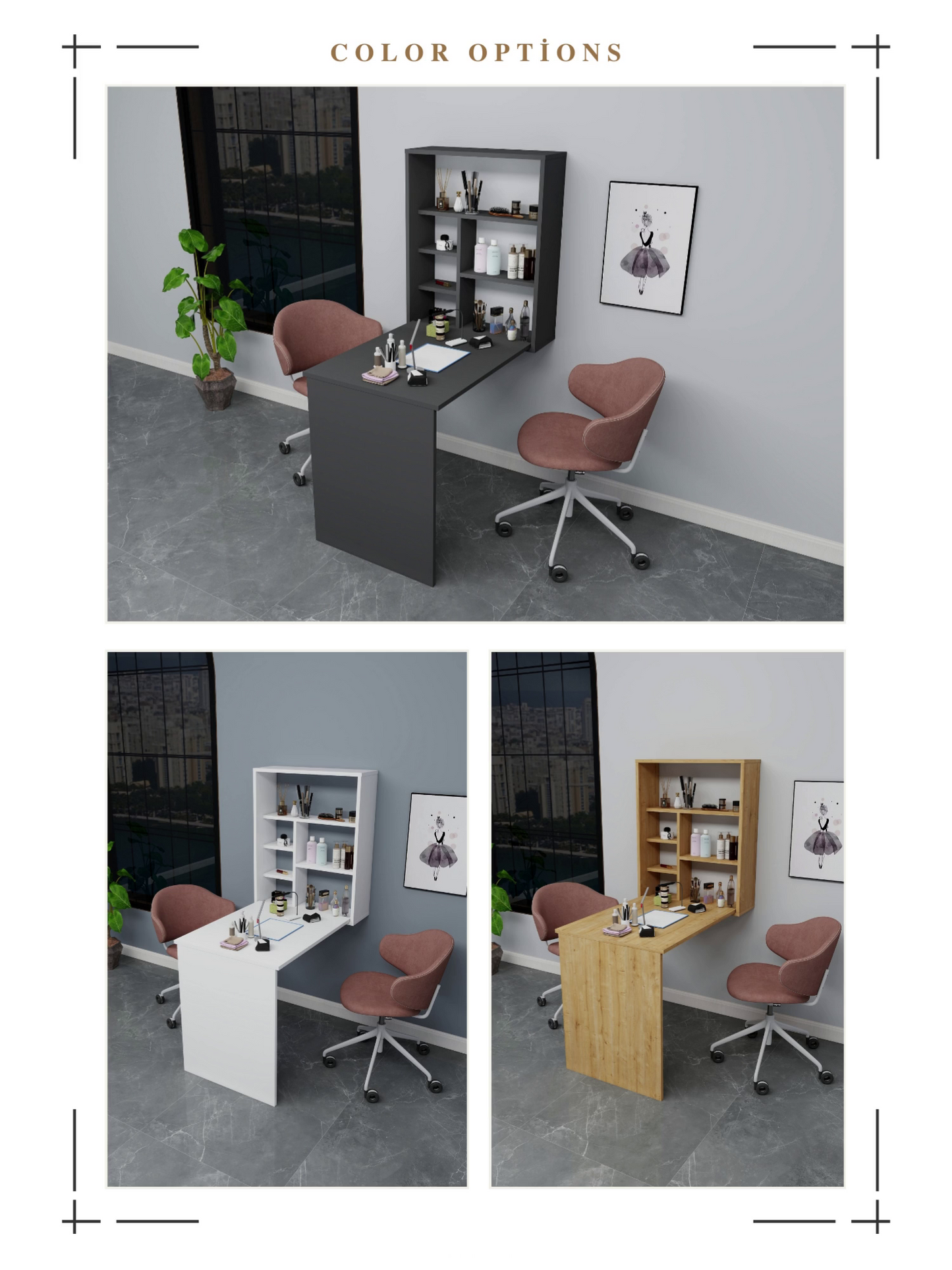 Sedir Foldable Desk with Shelves