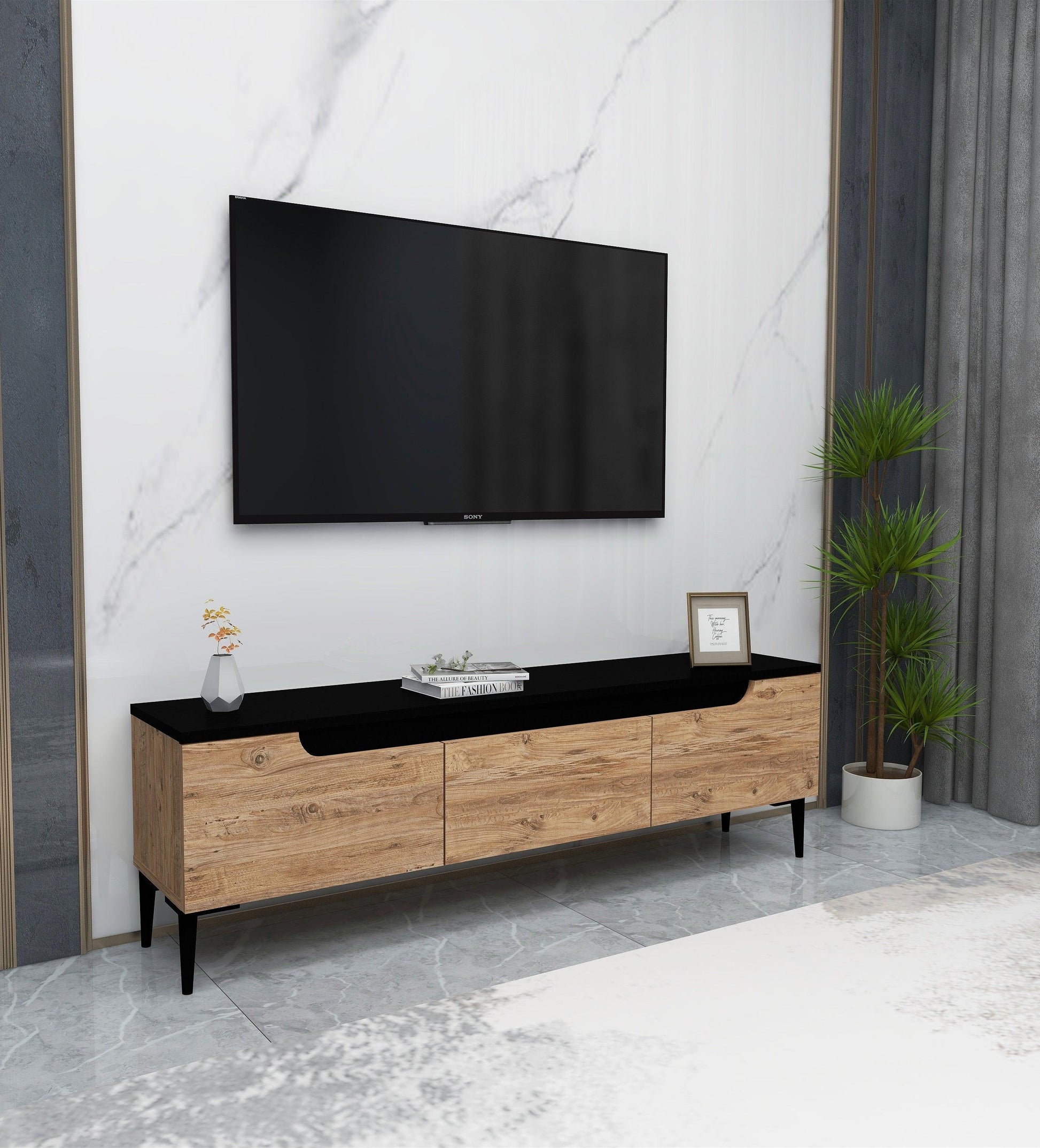 Amiray TV Stand with Cabinets - Destina Home, TV Stand, Media Console, TV cabinet, Wooden TV Stand, Media Stand, TV Lowboard, Entertainment Center, Wood TV Unit, TV Board, TV Table, Media Center, Living Room, Furniture