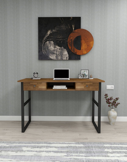 Solid Pine Wood Metal Frame Handmade Computer Desk with Drawers Elowen