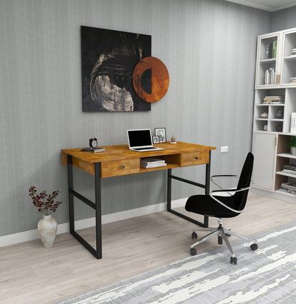 Solid Pine Wood Metal Frame Handmade Computer Desk with Drawers Elowen