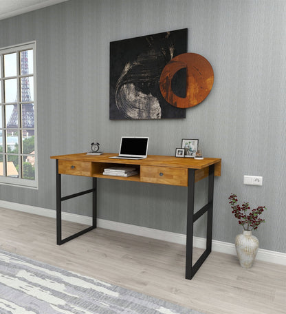 Elowen Solid Pine Wood Metal Frame Handmade Computer Desk with Drawers