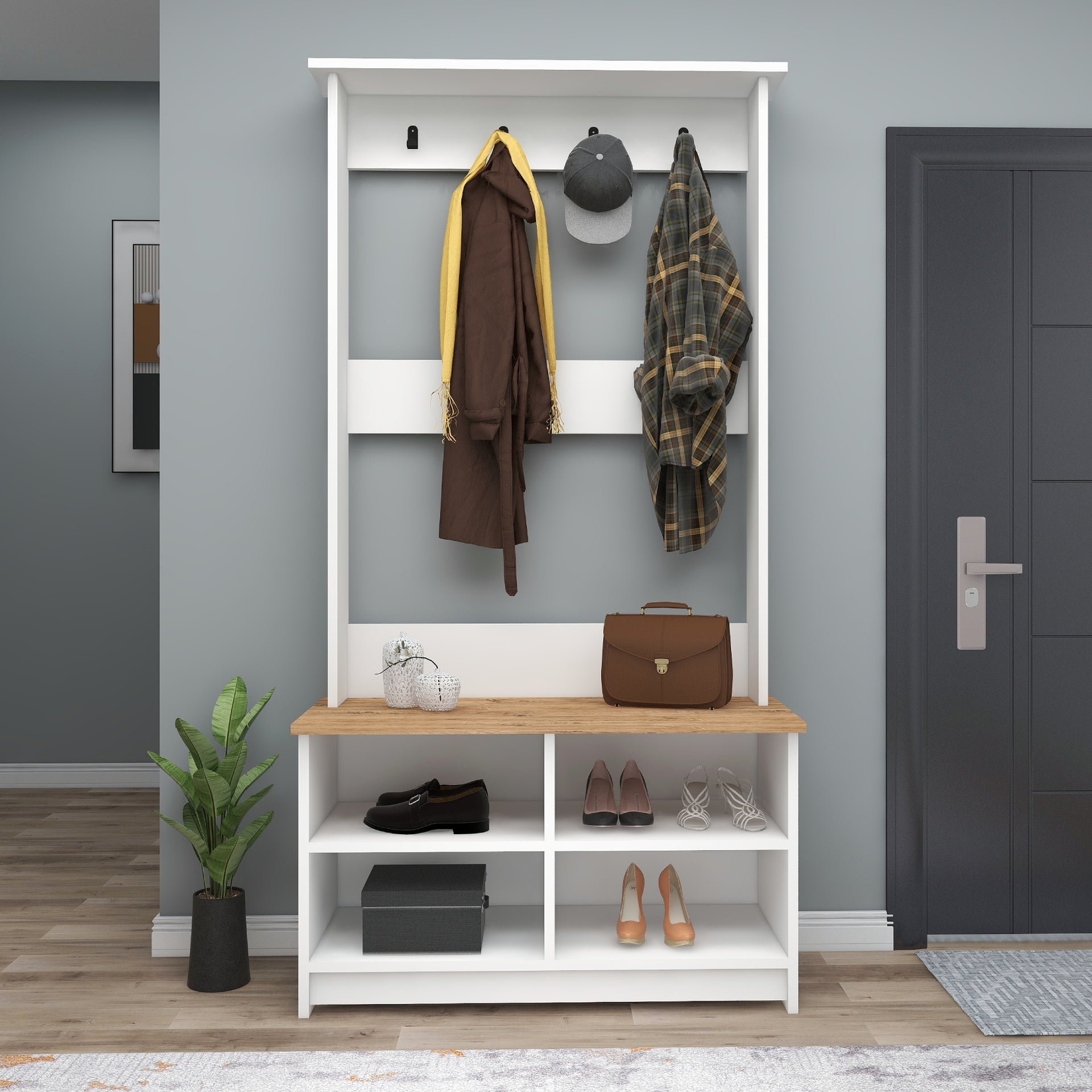 Amelia Modern Hallways Coat Rack with Shelves Metal Hooks