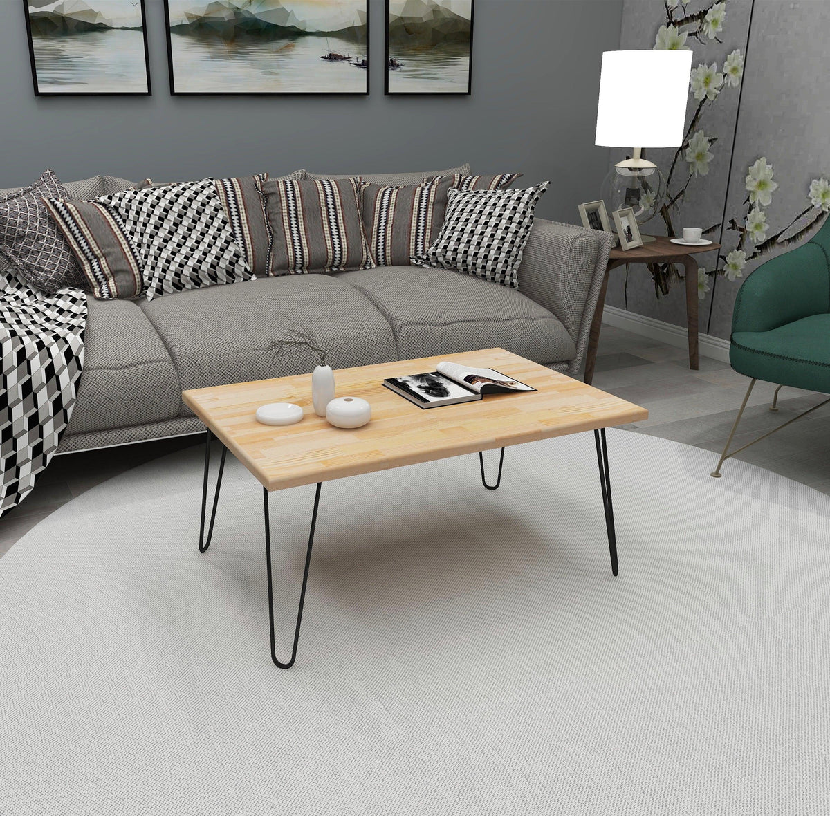 Century Solid Wood Coffee Table with Metal Legs - Destina Home