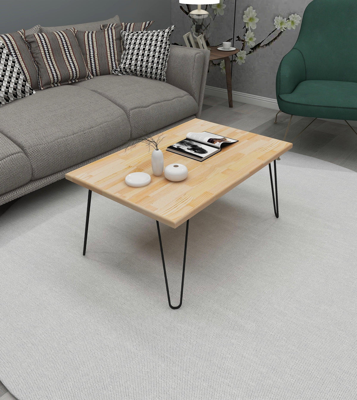 Century Solid Wood Coffee Table with Metal Legs - Destina Home