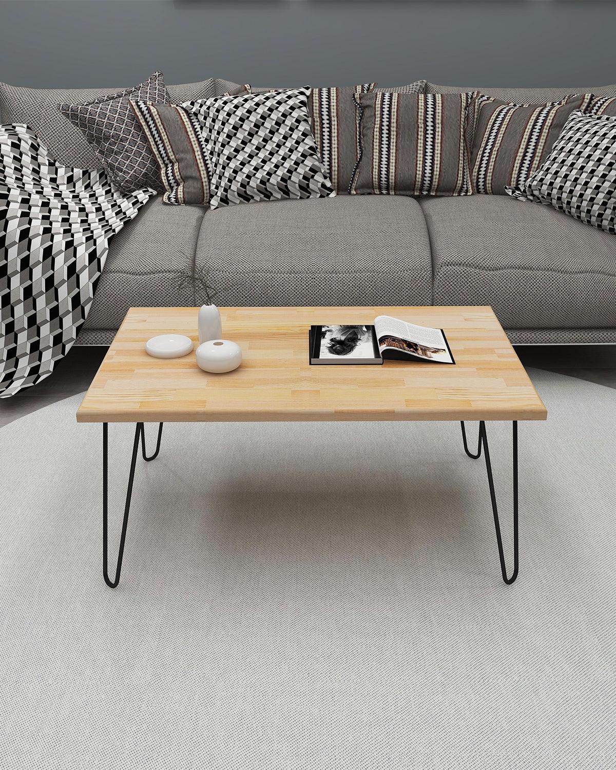 Century Solid Wood Coffee Table with Metal Legs - Destina Home