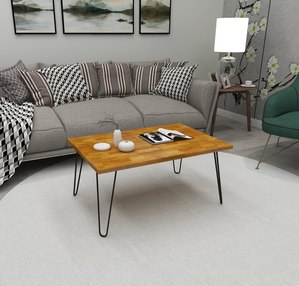 Century Solid Wood Coffee Table with Metal Legs - Destina Home