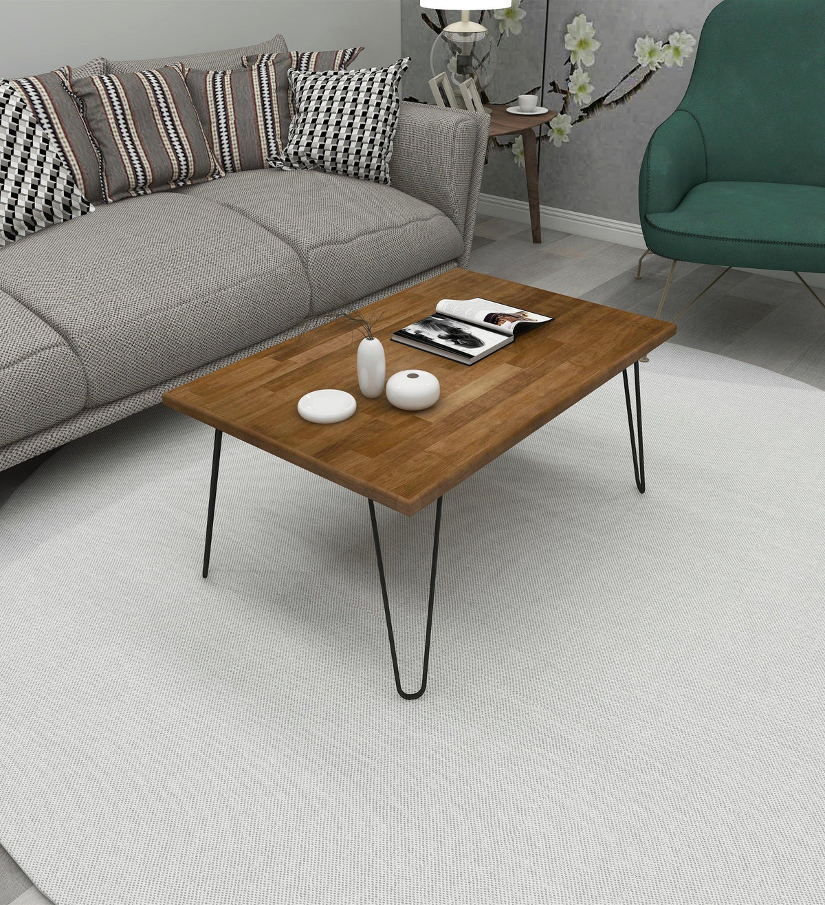 Century Solid Wood Coffee Table with Metal Legs - Destina Home