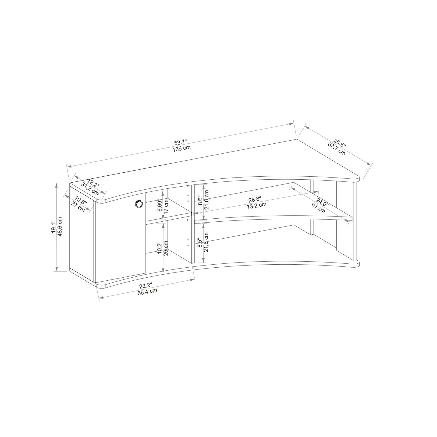 Corner TV Stand Reversible Entertainment Center for TVs up to 60" Dion