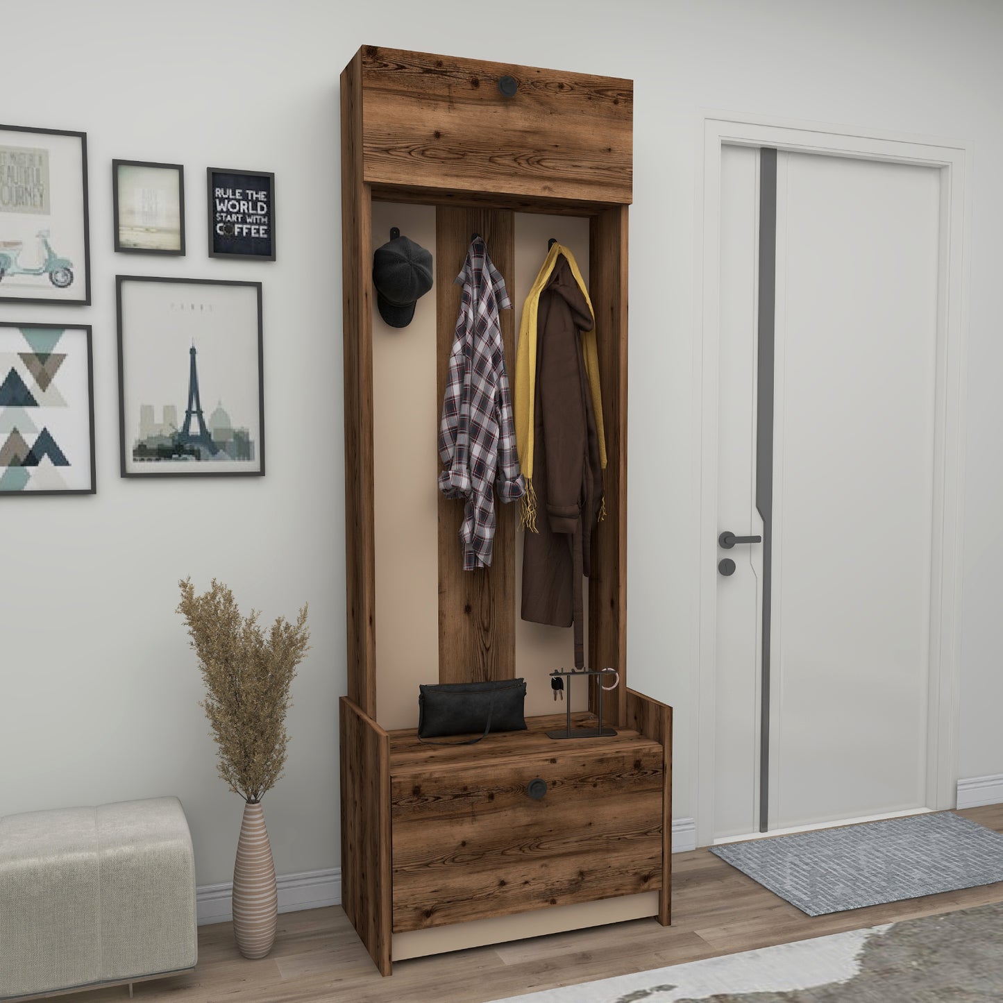 Edessa Hallway Coat Rack with Cabinet