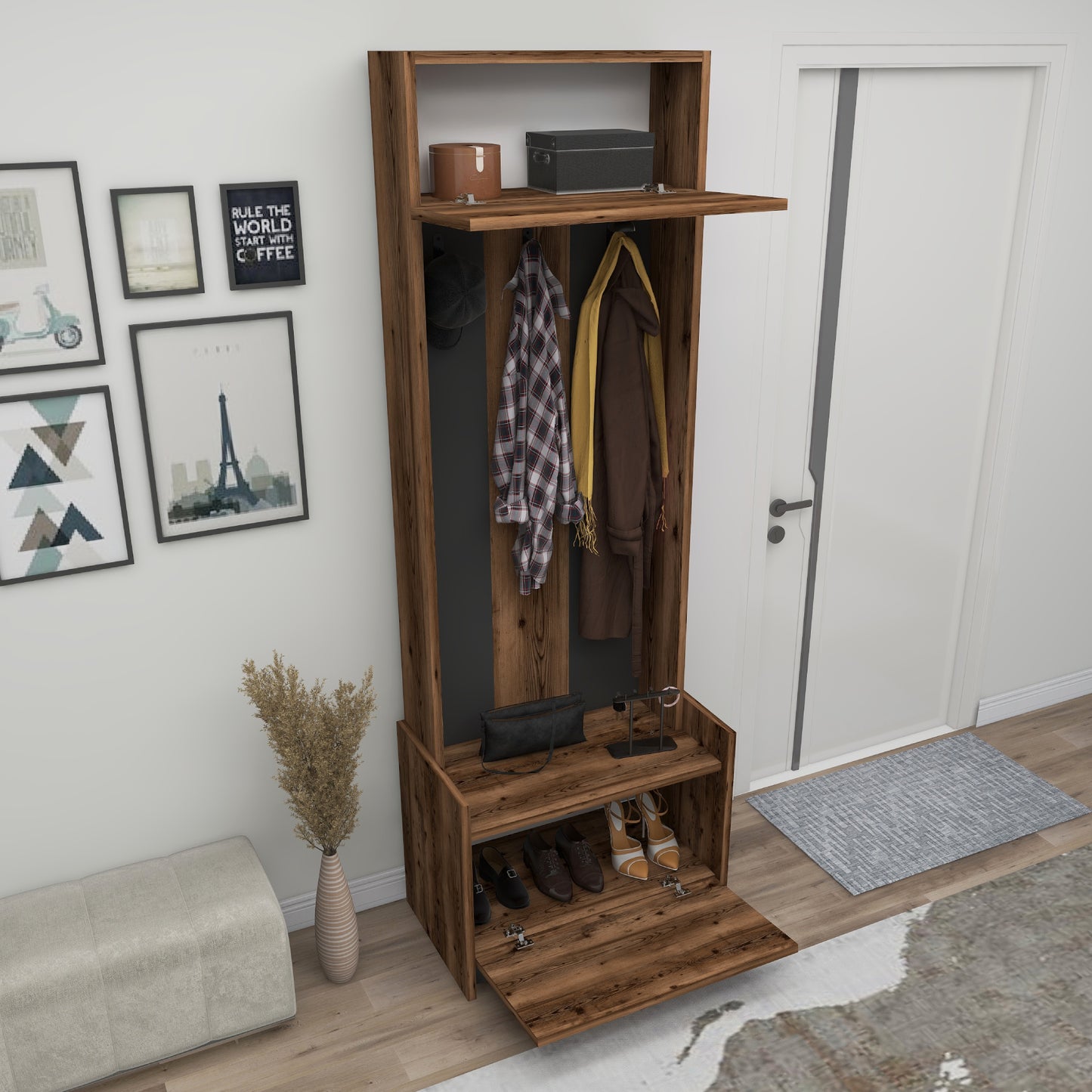 Edessa Hallway Coat Rack with Cabinet