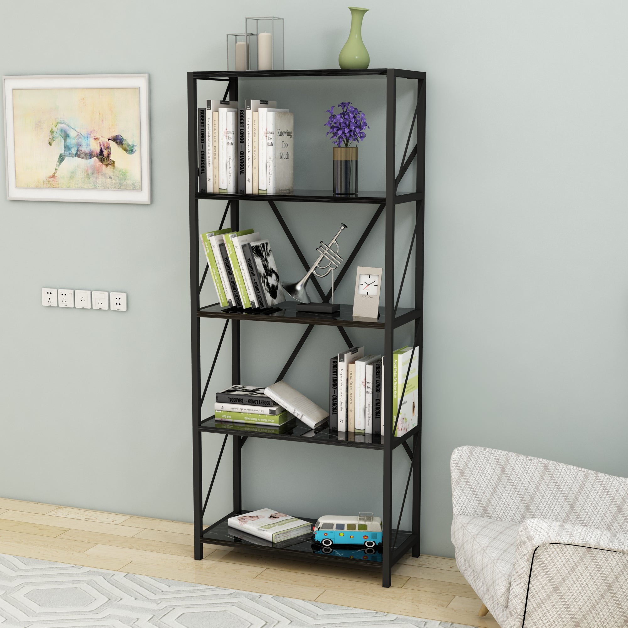 Black marble deals bookshelf