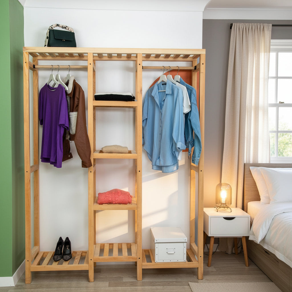 Indogo 35 Handmade Solid Pine Wood Open Wardrobe - Destina Home