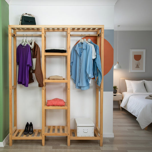 Indigo 55 Handmade Solid Pine Wood Open Wardrobe | Destina Home