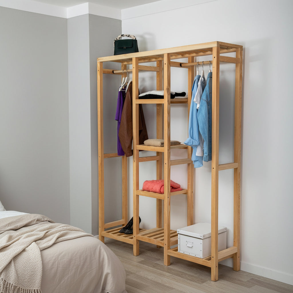 Indigo 55 Handmade Solid Pine Wood Open Wardrobe | Destina Home