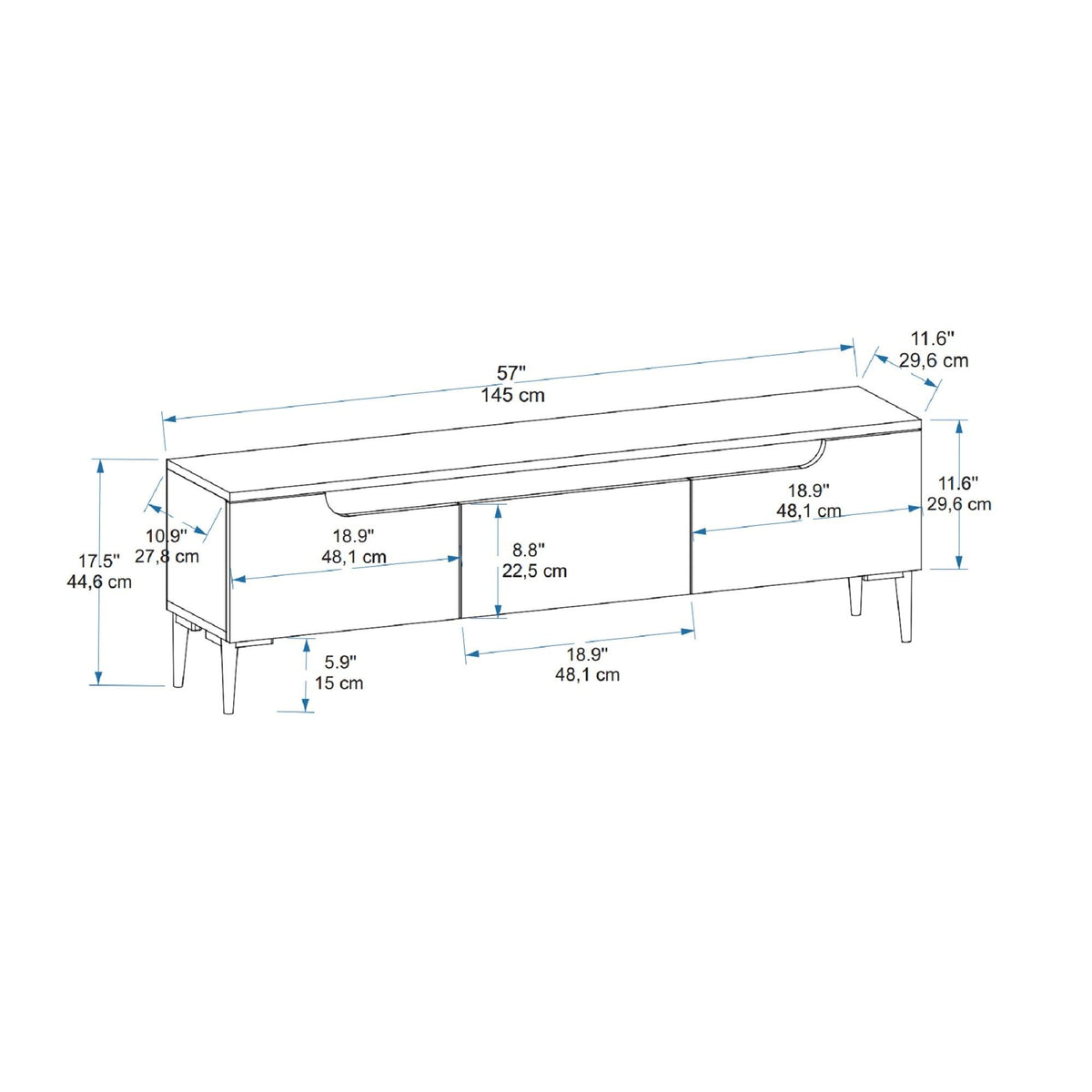 Karya TV Stand with 3 Cabinets & Doors Fits TVs up to 65 inches - Atlantic Pine & Anthracite - Destina Home