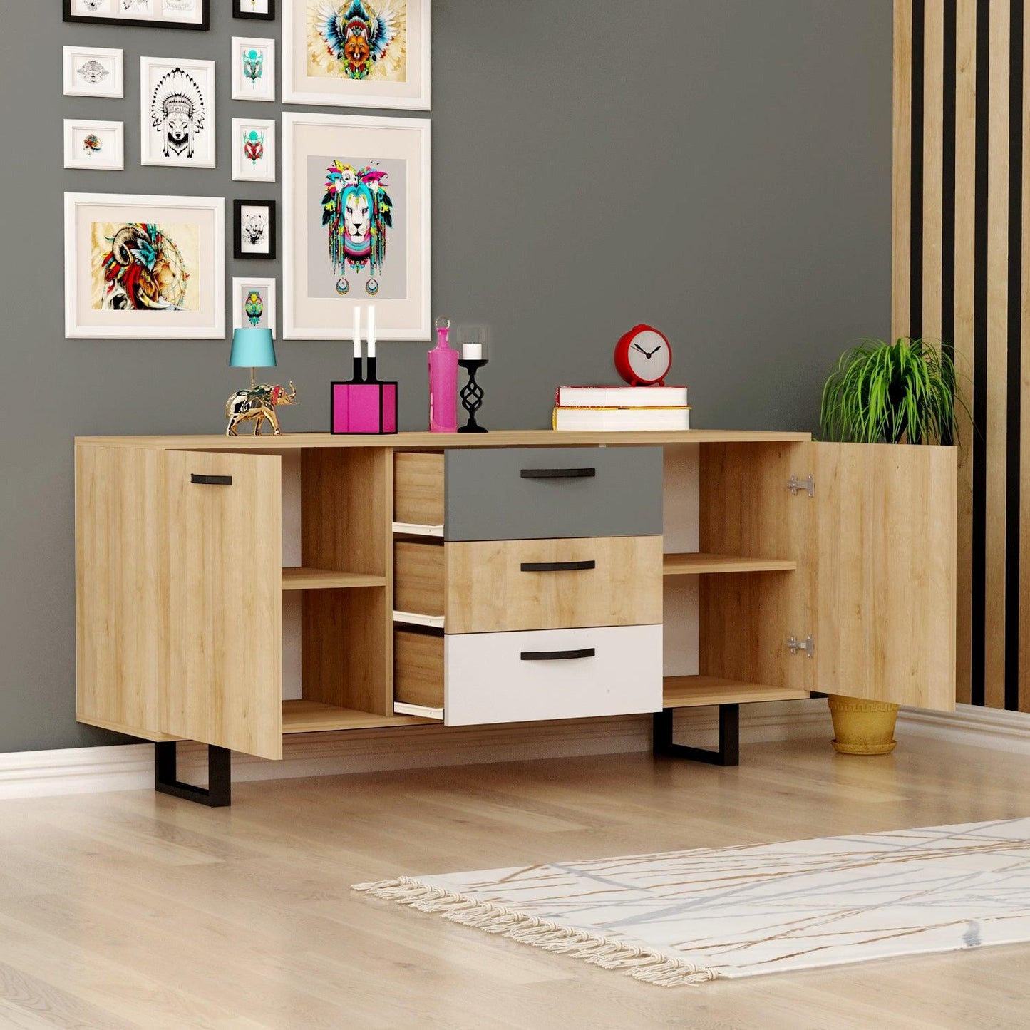 Agustine Sideboard with Cabinets and Drawers - Destina Home