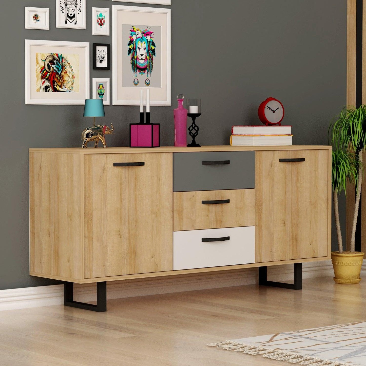 Agustine Sideboard with Cabinets and Drawers - Destina Home