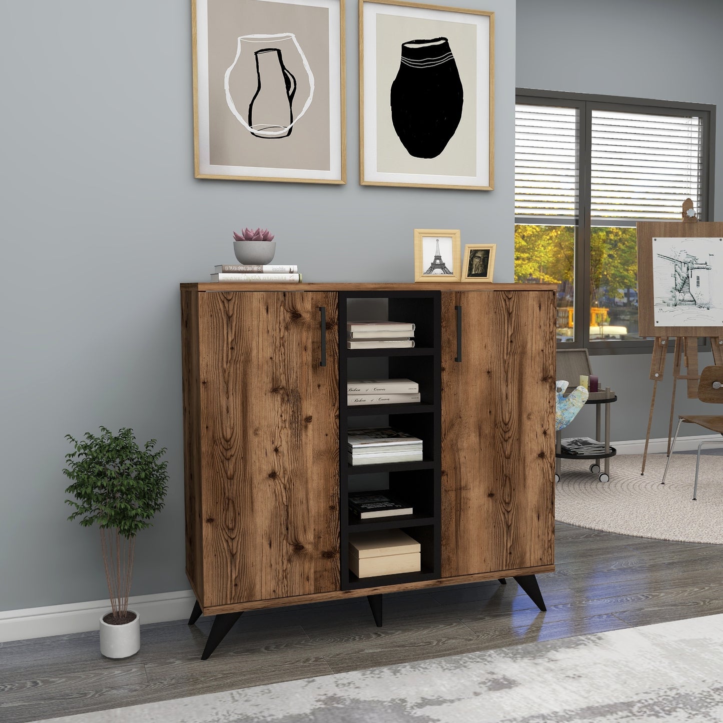 Leander Bookcase with Cabinets and Shelves