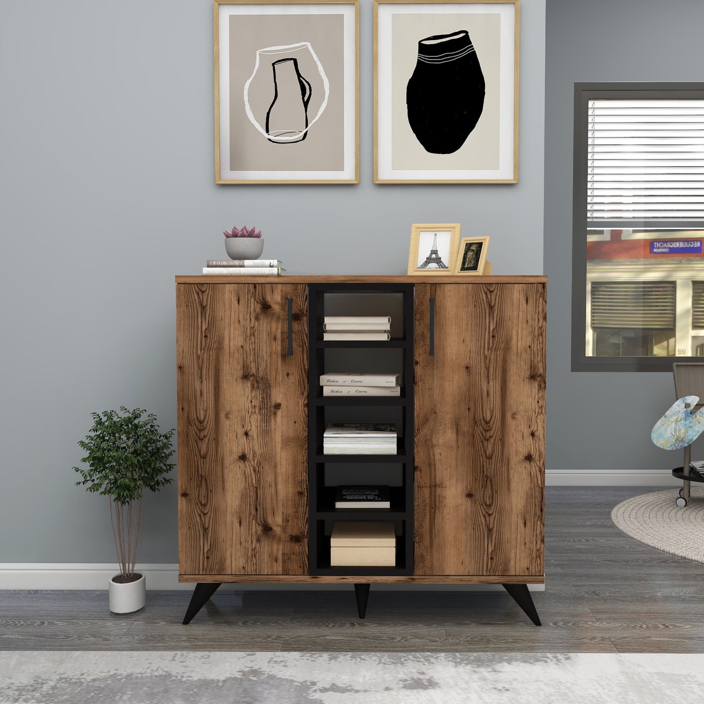 Leander Bookcase with Cabinets and Shelves
