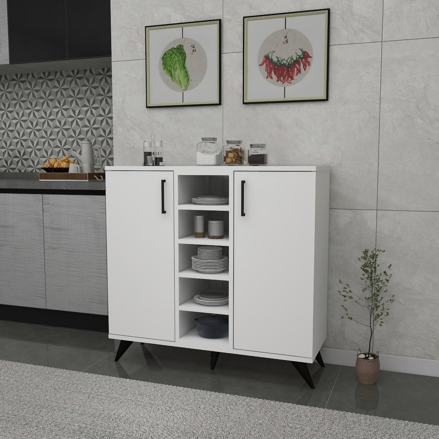 Leander Kitchen Cabinet with Shelves