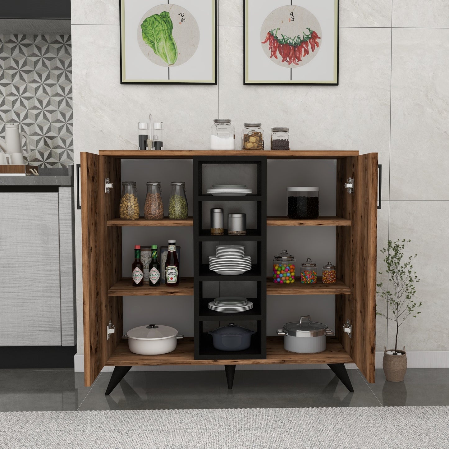 Leander Kitchen Cabinet with Shelves