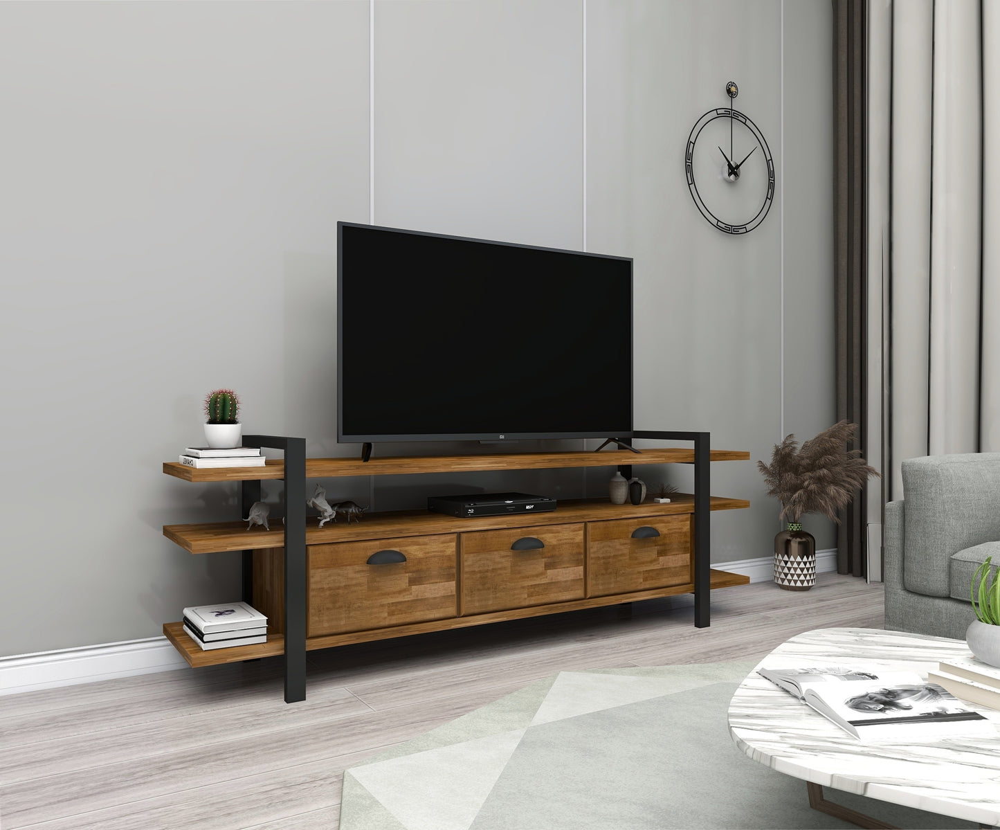 Handmade Solid Pine Wood Metal TV Stand and Media Console Miles