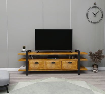 Handmade Solid Pine Wood Metal TV Stand and Media Console Miles