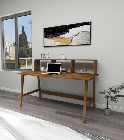 Solid Pine Wood Handmade Computer Desk with Front Bar Shelf Lumi