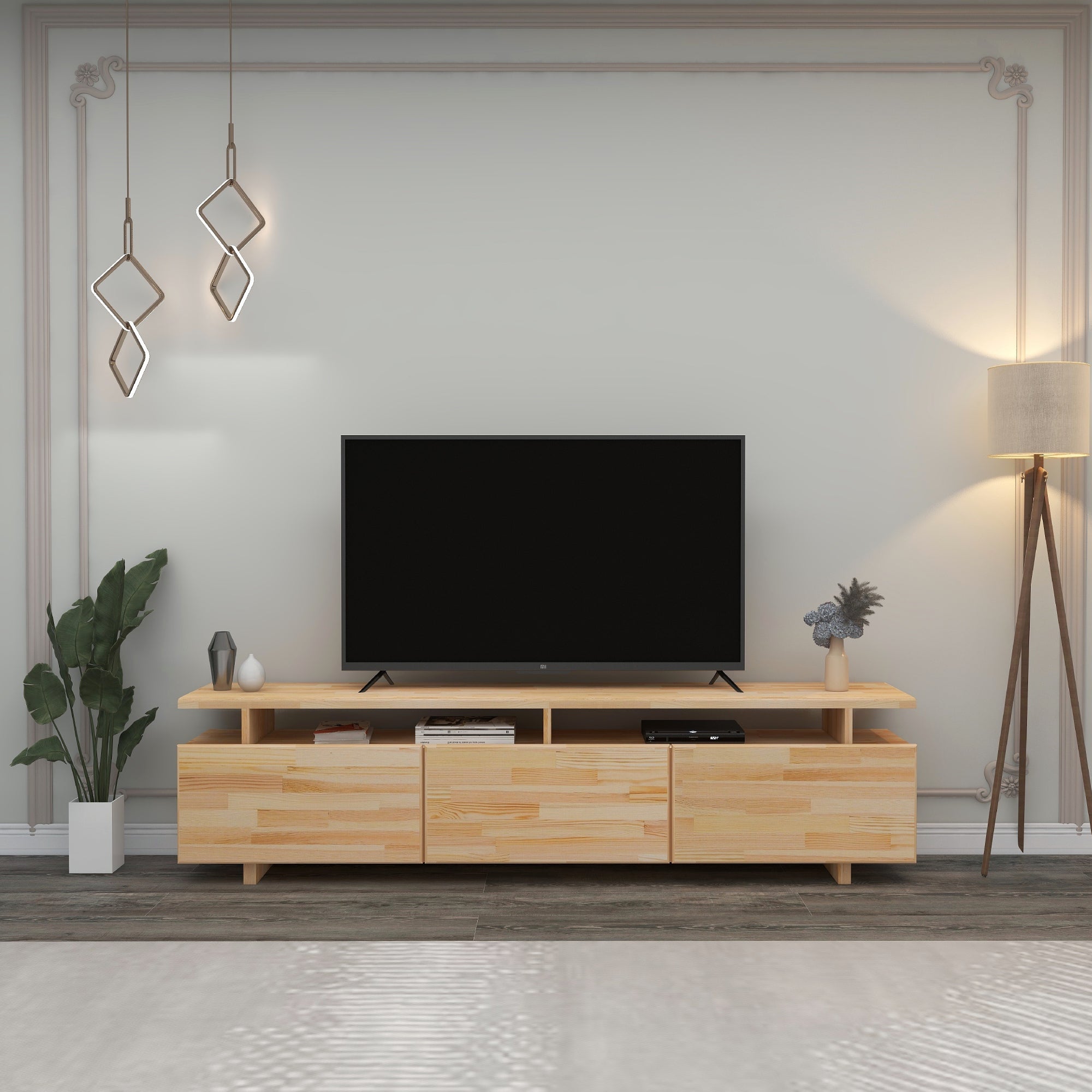 Natural wood clearance tv console