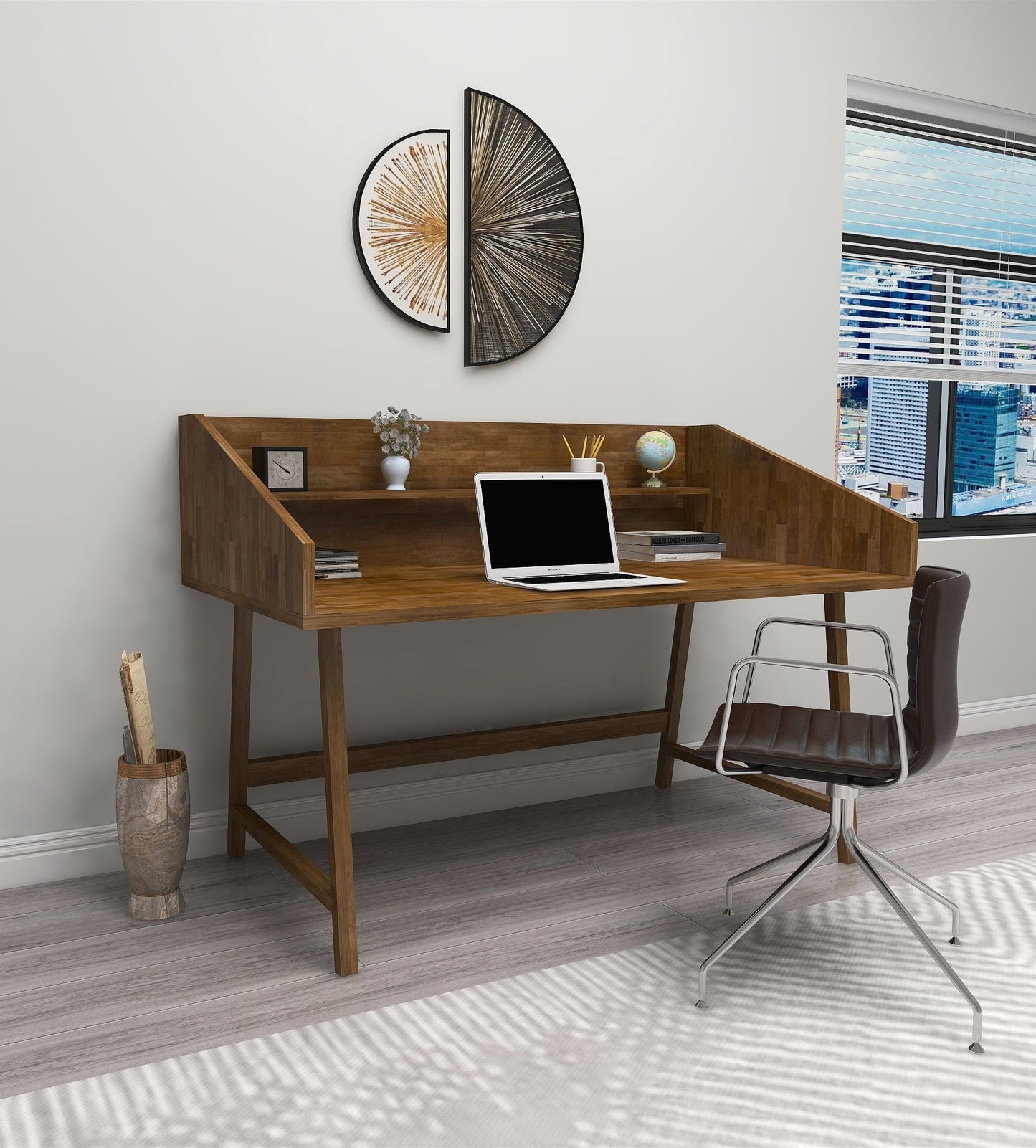 Pine Wood Wood Handmade Computer Desk with Front Bar Shelf Nashy