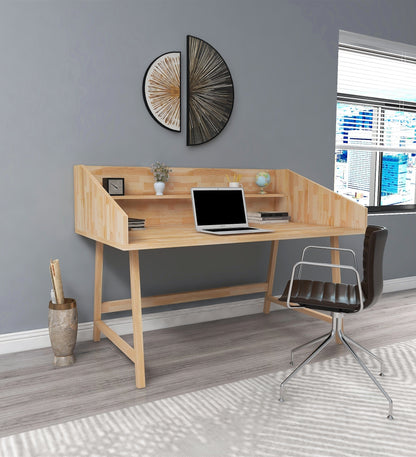 Pine Wood Wood Handmade Computer Desk with Front Bar Shelf Nashy