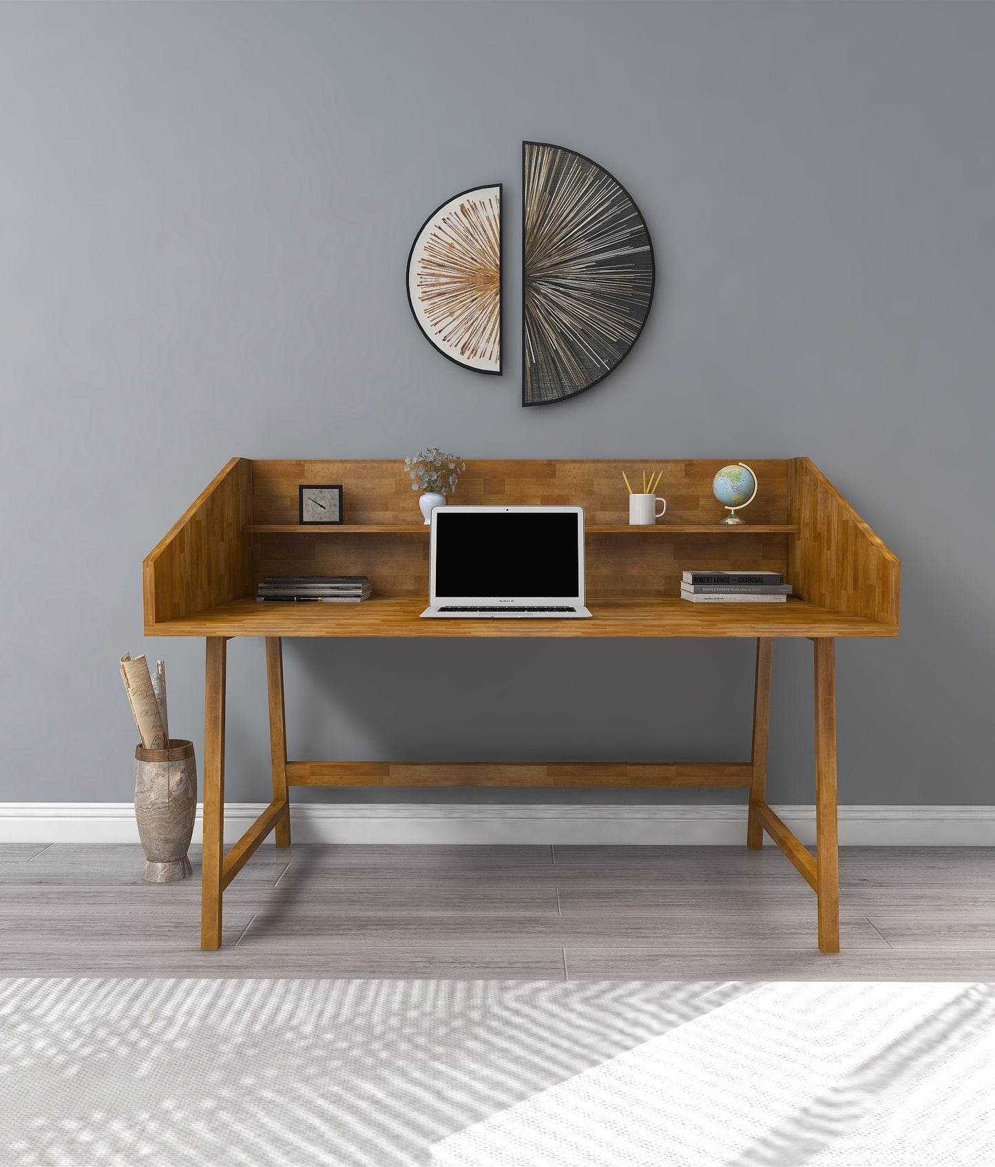 Pine Wood Wood Handmade Computer Desk with Front Bar Shelf Nashy