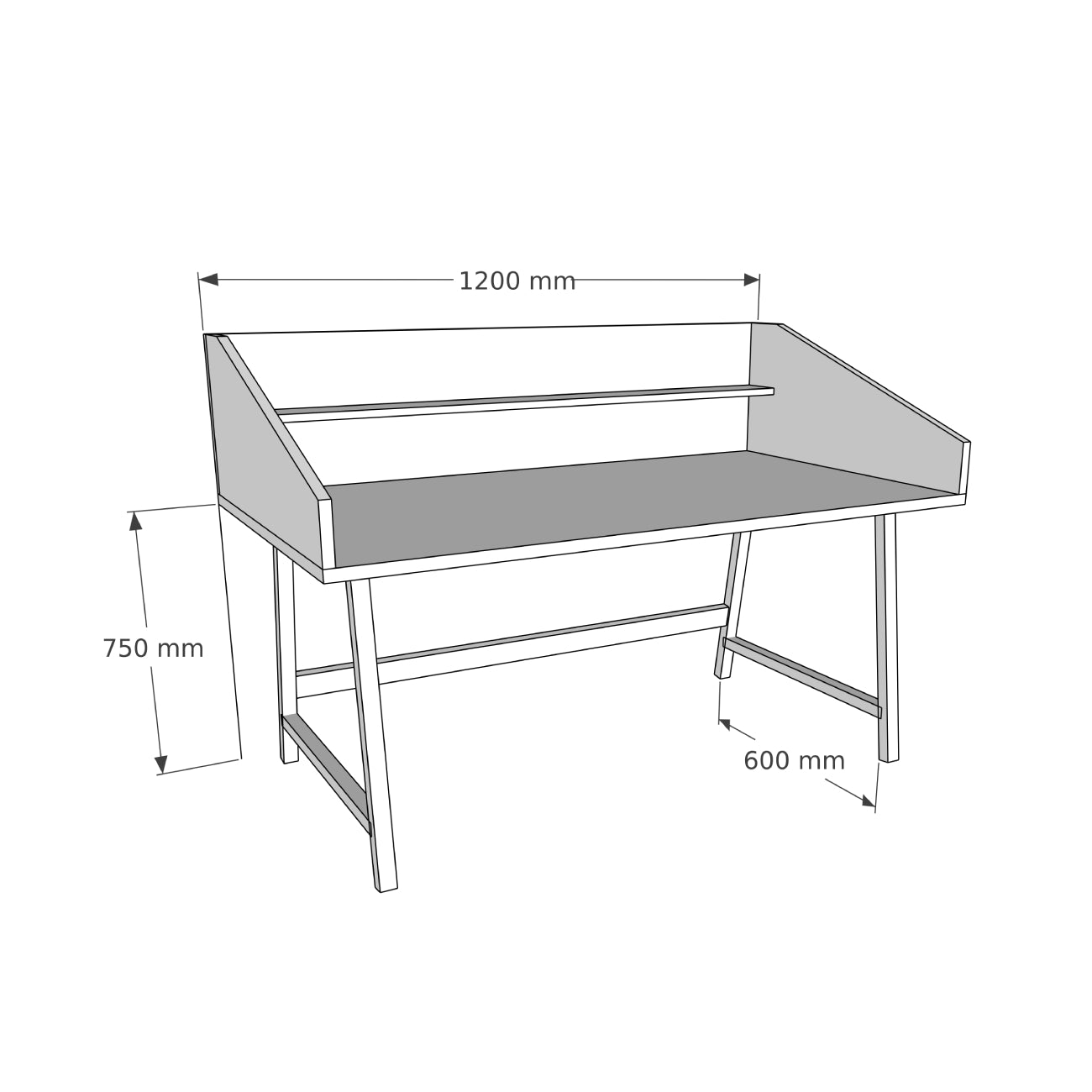 Pine Wood Wood Handmade Computer Desk with Front Bar Shelf Nashy