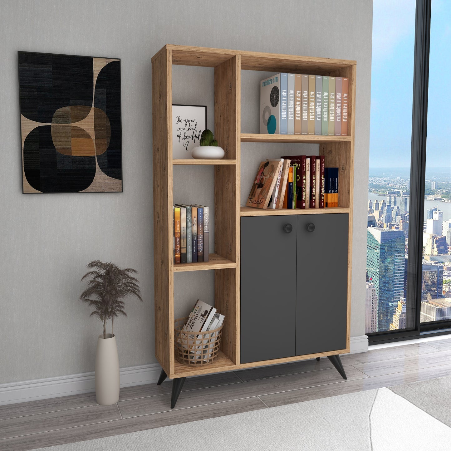 Melantha Bookcase with Cabinets and Shelves