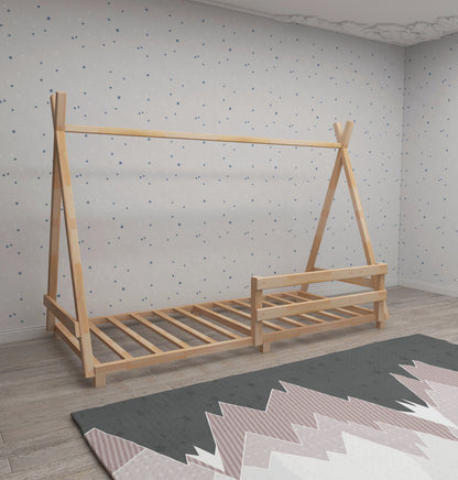 Montessori Floor Bed Frame Solid Pine Wood Kids Toddler Bedstead, 200x140x90 cm