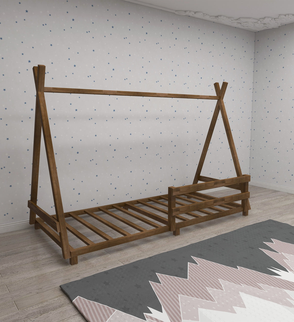 Montessori Floor Bed Frame Solid Pine Wood Kids Toddler Bedstead, 200x140x90 cm