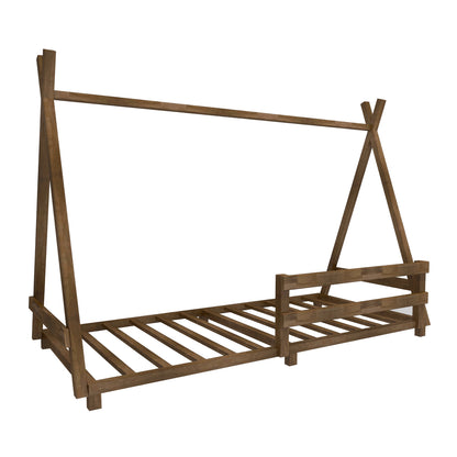 Montessori Floor Bed Frame Solid Pine Wood Kids Toddler Bedstead, 200x140x90 cm