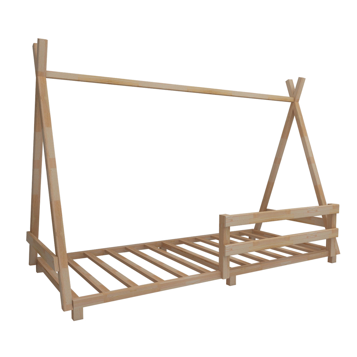 Montessori Floor Bed Frame Solid Pine Wood Kids Toddler Bedstead, 200x140x90 cm