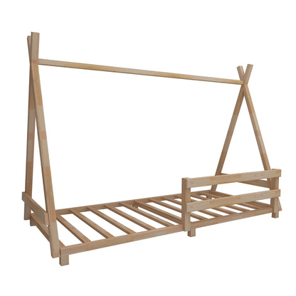 Montessori Floor Bed Frame Solid Pine Wood Kids Toddler Bedstead, 200x140x90 cm