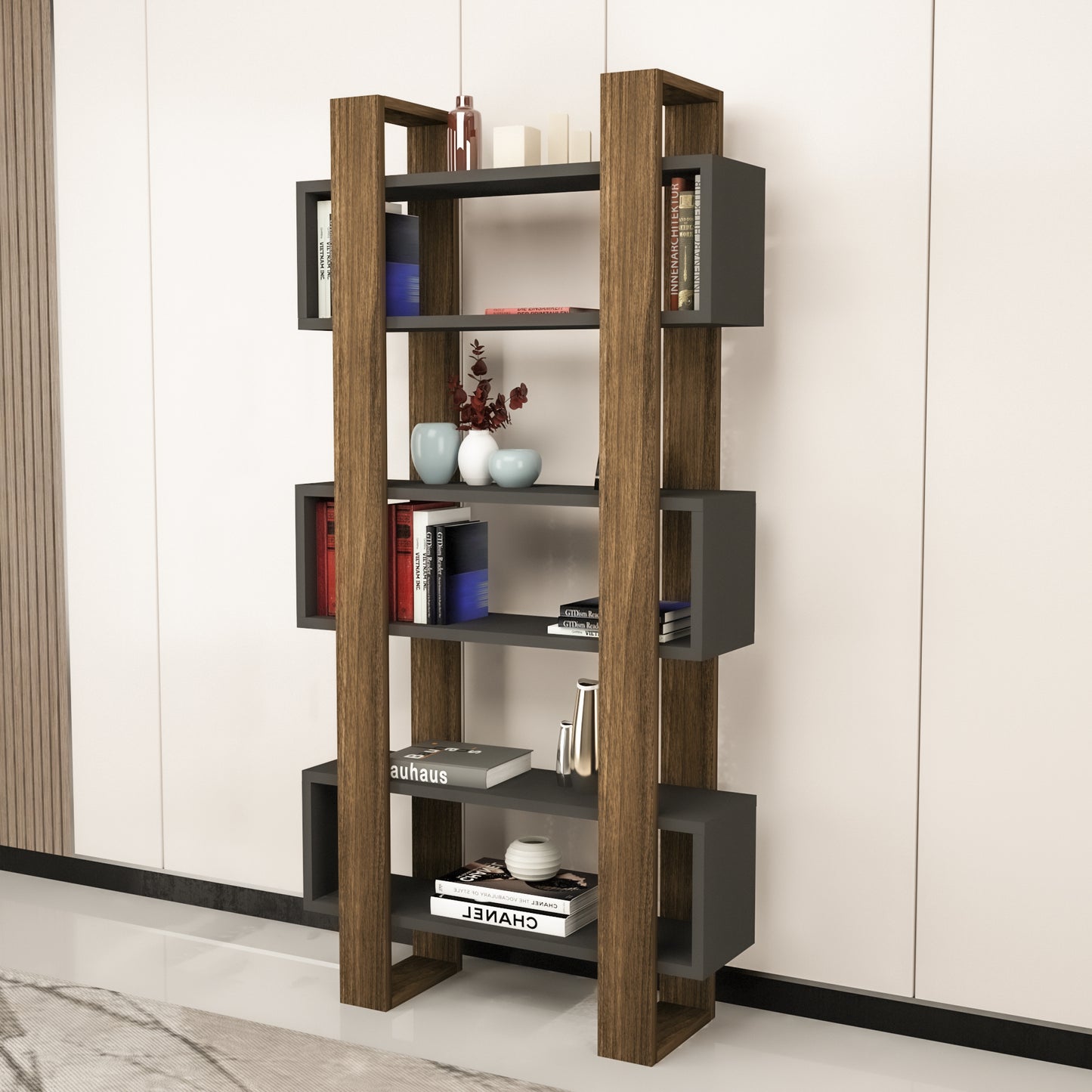 Ocean Bookcase with Geometric Shelves