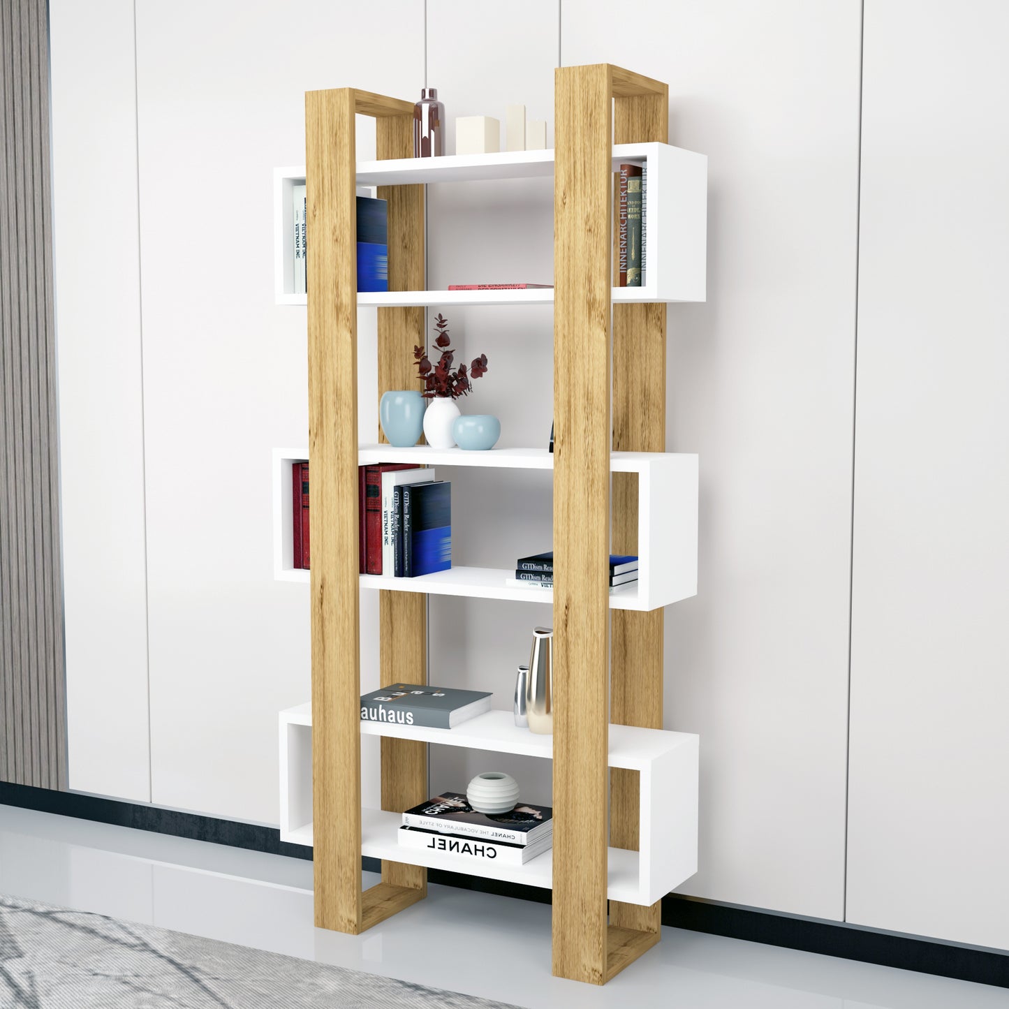 Ocean Bookcase with Geometric Shelves