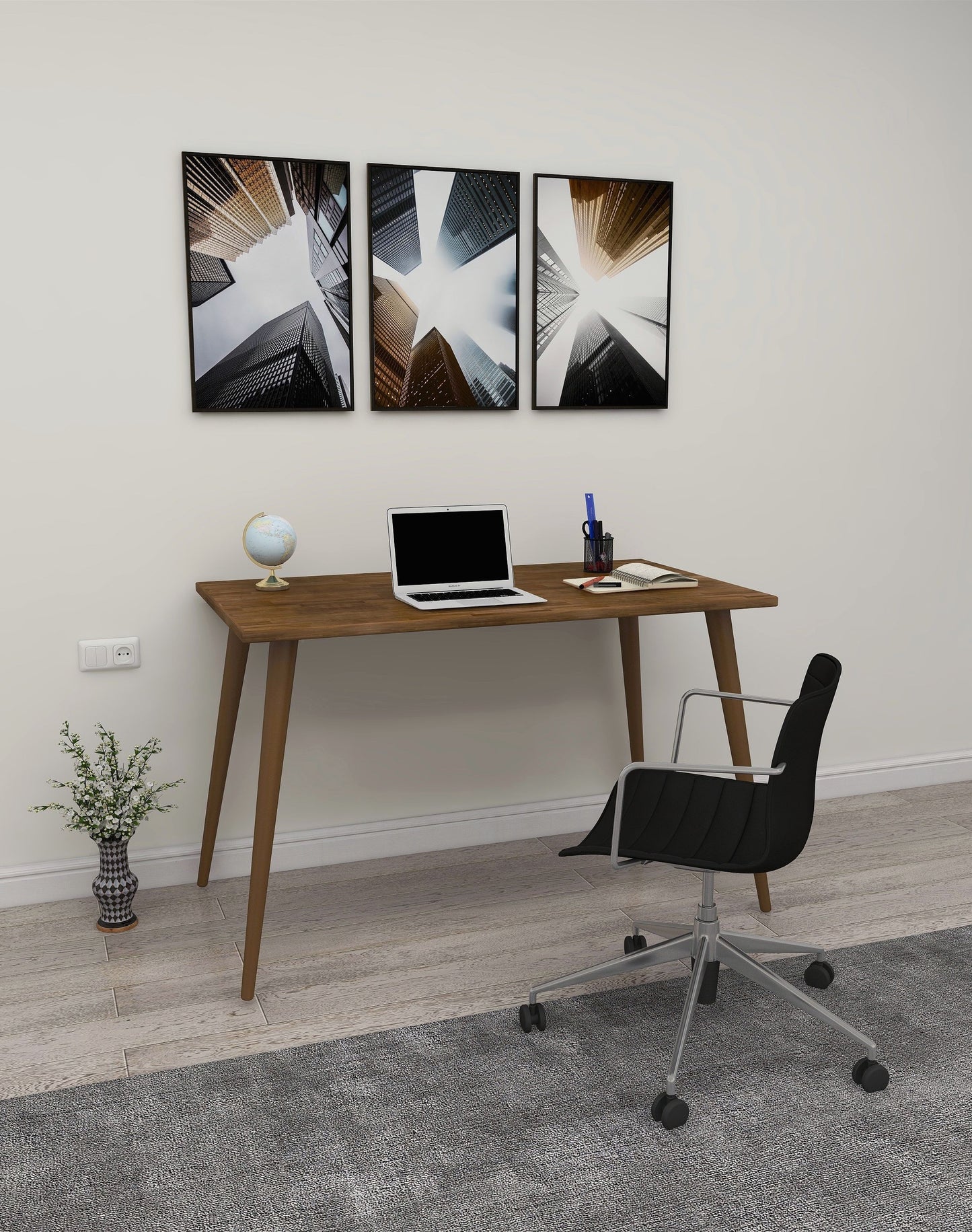 Solid Pine Wood Handmade Computer Desk with Beechwood Legs Ilana