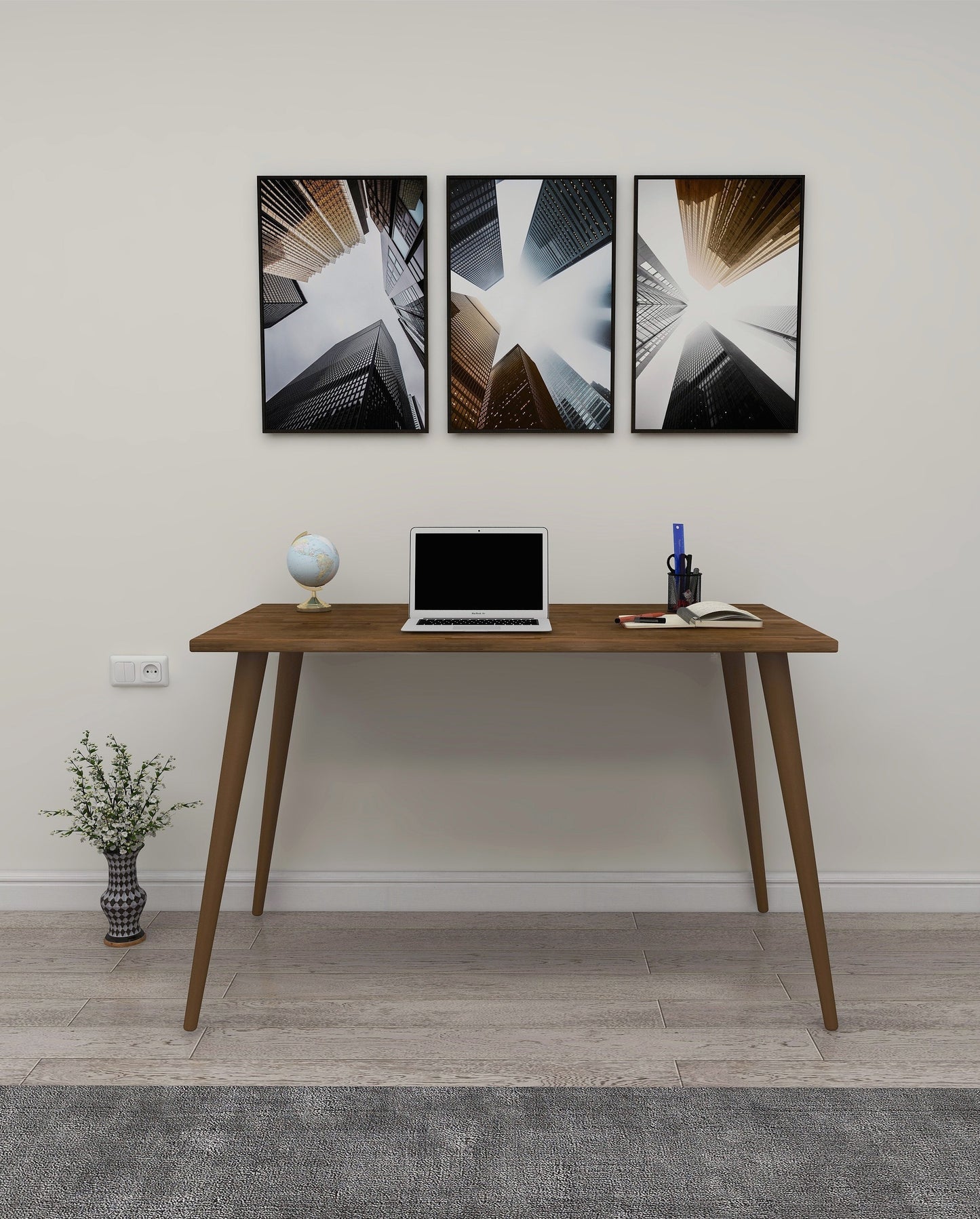 Solid Pine Wood Handmade Computer Desk with Beechwood Legs Ilana