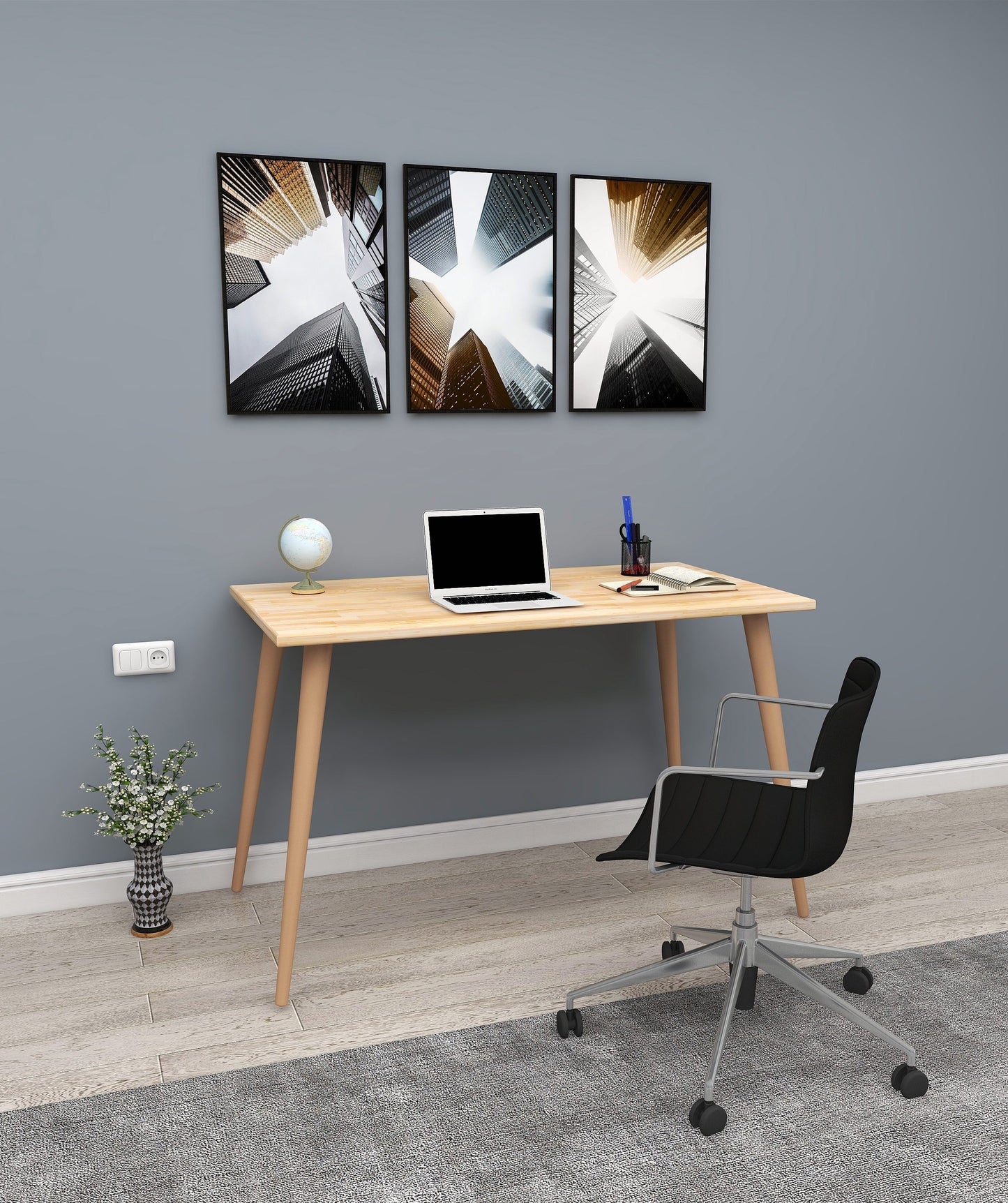 Solid Pine Wood Handmade Computer Desk with Beechwood Legs Ilana