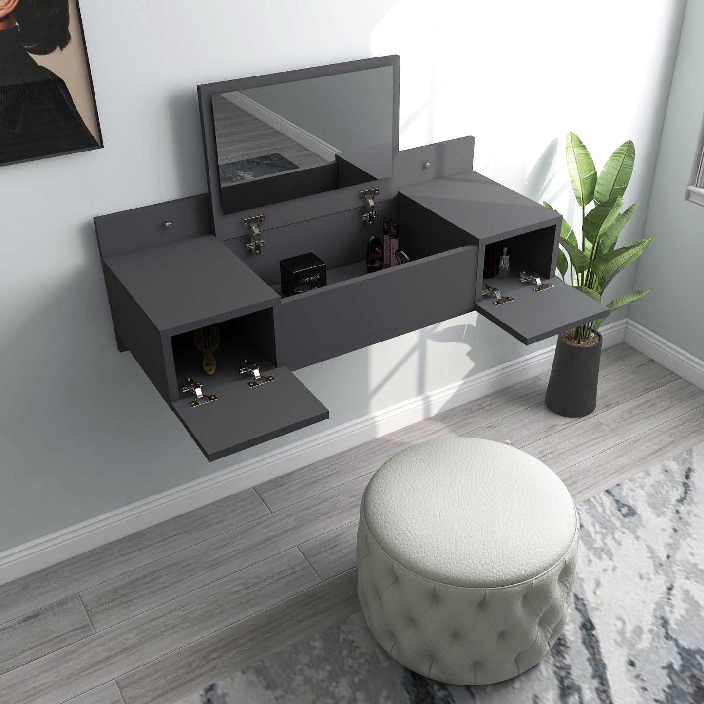 Makeup Vanity Table with Mirror Bertus Wall Mounted Vanity Table